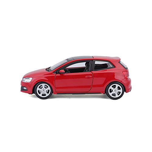Bburago VW Polo 5 GTI : Modellauto im Maßstab 1:24, Türen und Motorhaube zum Öffnen, lenkbar, 19 cm, rot (18-21059)