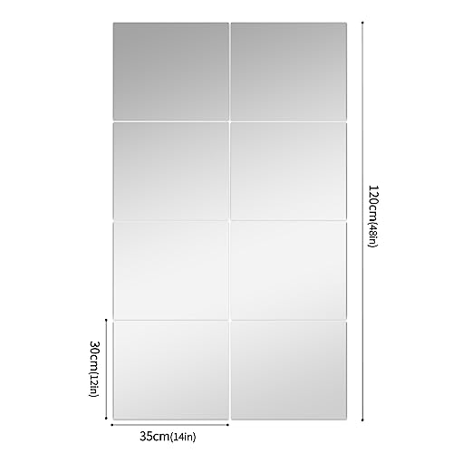 Image of JEOYOO HD Glass Full Length Mirror Tiles - Set of 8, 14'' x 12'' - Frameless Wall Decor for Bedroom, Home Gym Mirrors for Wall, Full Body Mirror Stickers, Large Wall Mounted Mirrors