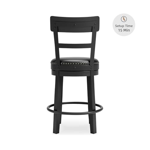 Signature Design by Ashley Valebeck Faux Leather Upholstered Swivel Barstool, Nailhead Trim, Solid Wood, 16.75" W x 19.75" D x 37.25" H, Antique Black by Signature Design by Ashley - Image 3