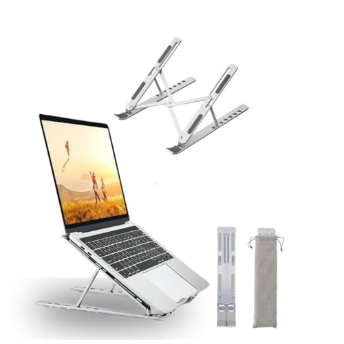 Image of Adjustable Aluminum Laptop Stand, 7-Angle Foldable Laptop Riser for Desk, Portable Metal Laptop Stand with Ventilated Design for 10, 11.6, 12, 13, 14, 15, 15.6 Inch Laptops | Silver