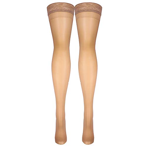 Truform Women's 8-15 mmHg Sheer Thigh High Compression Stockings, Beige, Large