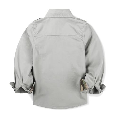 Image of Toddler Little Boys Button Down Long Sleeve Shirt Uniform Army Scout Casual Fall Top with Pocket