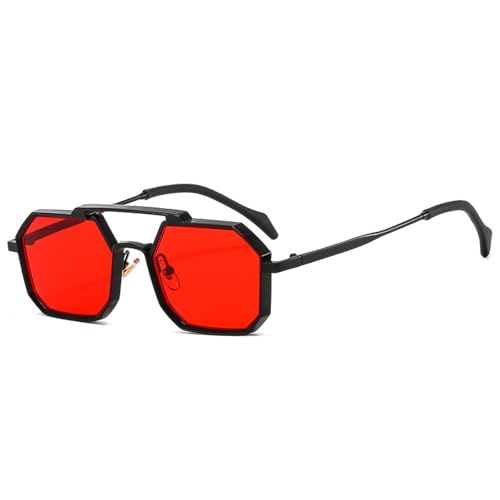 Lunettes de soleil punk polygone verres miroir transparents rouge jaune