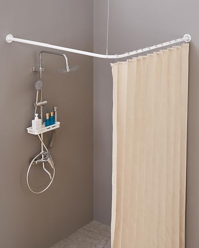 Miniatura 4 de Crkmire Barra Cortina Ducha Esquinera En Forma De L De 61-134,6 Cm X 61-134,6 Cm , Acero Inoxidable Sin Flacidez, Barra De Cortina Curvada Ajustable De 90 Grados Para Baño - Blanco