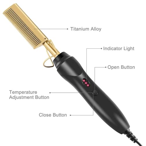 Electric Hot Comb Hair Straightener Temperature Adjustable, Curler Wet Dry Hair Iron Comb with Teeth, Hair Straightening Brush Anti-Scald Pressing Combs for Wigs, Afro Hairs & Beard Hair Styling Tool - Image 6