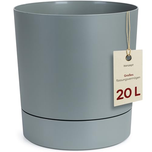 KONZEPT Blumentopf mit Untersetzer 32,5 cm - großer Übertopf aus Kunststoff für Zimmerpflanzen, modern und wetterfest, für Innen und Außen, Mint