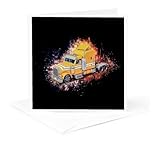 3dRose Greeting Card - An orange semi tractor trailer truck finished in a distinctive illustration style - Graphics Trucking