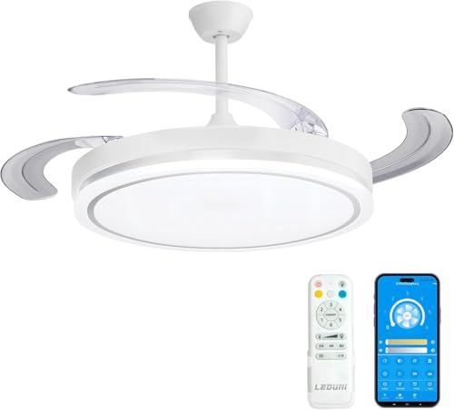 Citymart Ventilador de Techo con aspas plegables con luz Led 66w 2880lm, Mando a Distancia, Motor DC, 6 velocidades, Silencioso,función verano-invierno, temporizador, Temperatura CCT (Blanco)