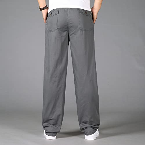 Chef Work Pants Mens Loose Cotton Plus Size Pocket Lace Up Elastic Waist Pants Trousers Overall Dark Gray #TOP3