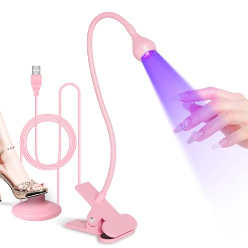 AORAEM UV LED Nail Lamp, Quick Drying UV Light for Gel Nails Foot Control LED Nail Cure Lamp, Flash Cure Light with Gooseneck and Clamp for Gel Nails, Pink