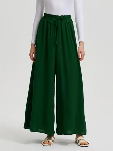 Image of KOTTY Women's Wide-Leg Trouser|Palazzo Pants|High Waist Flowy Trousers with Drawstring|Lightweight Casual & Travel Wear|Women Trousers Pants