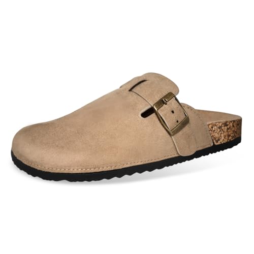 Micifuzz Zuecos Mujer Semicerrados con Hebilla Ajustable, Zapatillas con Plantilla de Corcho Suave, Sandalias Cómodas (Marron Claro, Adulto, Mujer, 40, Números, Sistema tallas calzado EU, mediano)