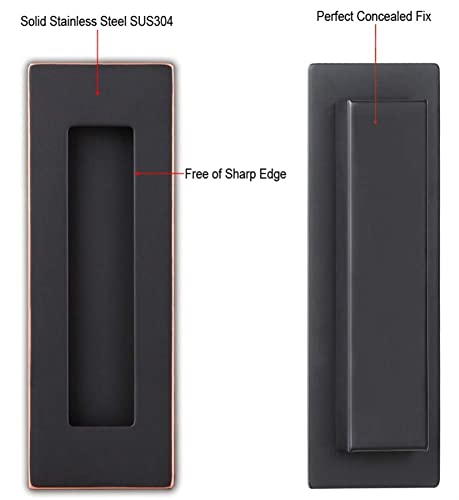 Sehrgut Flush Pull Handle (2 Pack) 6" Rectangular Plated Oil Rubbed Bronze, Free Of Sharp Edge, For Sliding Pocket Barn Door Or Cabinet #TOP2