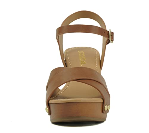 Soda MIGUEL ~ Women Crisscross Band Fashion Chunky Platform Block Mid Heel Sandal with Ankle Strap and Stud3