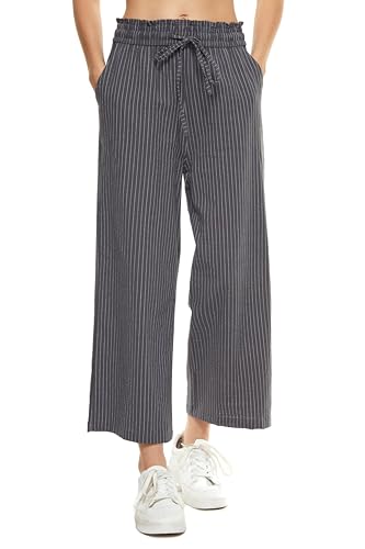 LNX Womens Linen Pants High Waisted Wide Leg Drawstring Casual Loose Trousers with Pockets (XX-Large, Striped-Dark Gray)