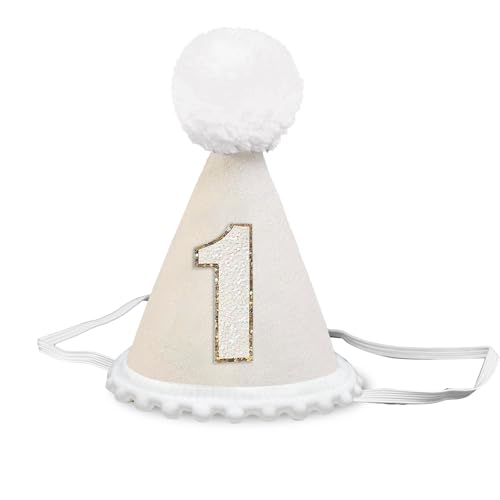 QIUJALE Boho 1st Birthday Hat for for Girls Boys, First Birthday Celebration Hat for Party Decorations (Beige)