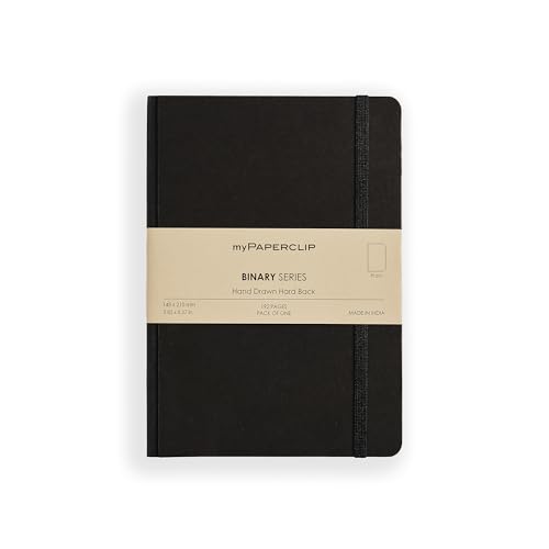 Image of myPAPERCLIP Binary Series - A5 Unruled Notebook | Italian Hardboard Cover | 192 Pages, 80 GSM Paper, A5 (5.83 x 8.27 in) | Thread Bound with Elastic Closure & Bookmark | Black Spine