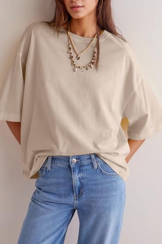 Image of UNCLECAT Womens Oversized Half Sleeve T Shirts Summer Tops Trendy Crew Neck Loose Fit Workout Tee Clothes