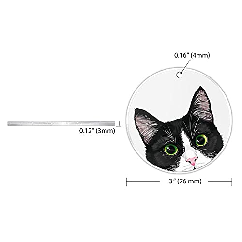 WIRESTER Hanging Ornaments for Christmas Tree Holidays, Party, Car, Home, Office Decoration, Large 3 inch Acrylic Ready to Hang Ornament - Black White Tuxedo Cat