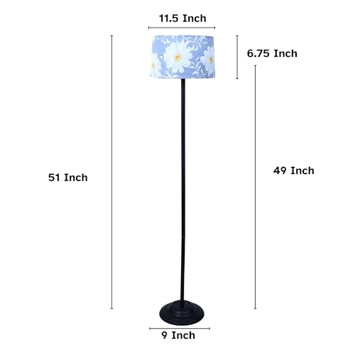 Image of tu casa Black Metal-Iron Base Foldable Floor Lamps with Narcissue Floral Print & Satin Shade for Bedroom, Living Room, Lounge, Office Area, Gifting Without Bulb for Home Decoration (Height - 53 inch)