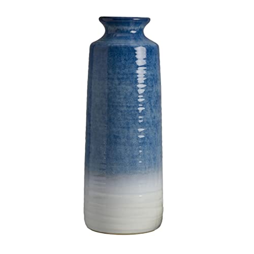 Mikasa Blue and White Ceramic Vase, Use to Display Faux or Dried Flowers, 5.9×5.9×15.7 Inch