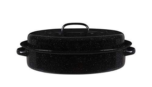 Bovado Usa 15.5" Inch 12 Lb Capacity Enamel Oval Turkey Roaster Pan + Lid - Thanksgiving Gift, Covered, Non-Sticky, Chemical Free, Dishwasher Safe - (14.5 Inch Inner) Rôtissoire (Capacité De 5.45 Kg) #TOP2