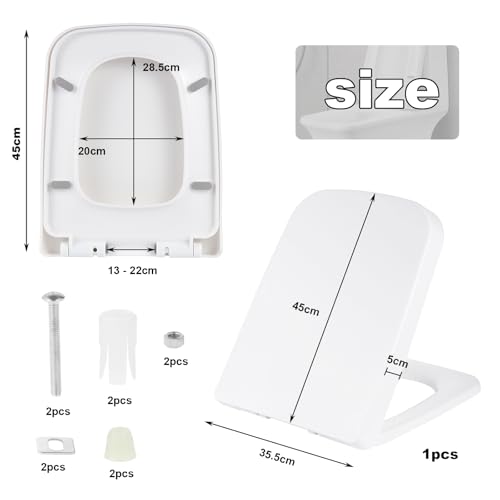 Kinsinder Quadratischer Form Toilettendeckel, WC Sitz mit Absenkautomatik, Toilettensitz Klodeckel Klobrille mit Quick Release Funktion für einfache Montage & Reinigung
