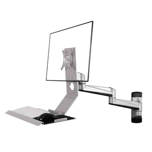 aB5zM1c7 Soporte para monitor Soporte de monitor de pantalla única con brazo doble montado en la pared y bandeja diseñada, plegable 90° brazo de tornillos de pared de escritorio