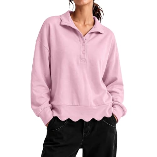 Women's Sweatshirts Scalloped Hem Casual Cropped Pullover Fall Outfits - image 1