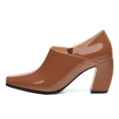 Womens Pumps, Square Toe Patent Side Zipper Chunky Block High Heel Pumps, Elegant Comfort Casual Slip On Party Dress Shoes 3.35 Inch2