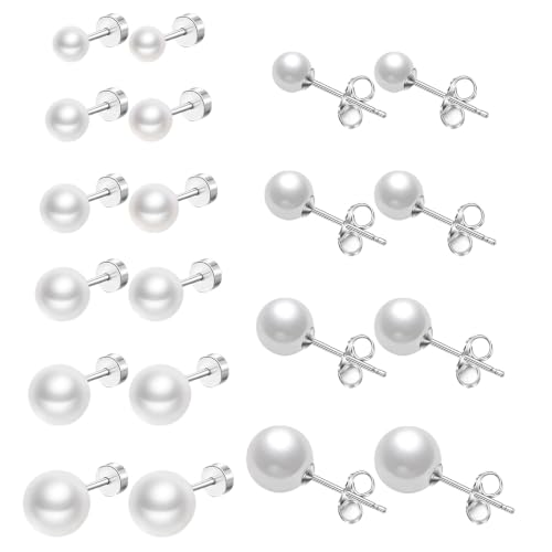 10 Pares Pendientes Perla Mujer 3/4/5/6/7/8/10 mm Pendientes Perlas Mujer Stud Earrings Varios Estilos Disponibles Modernas Y Versátiles Resistentes Al Color Impermeables Duraderas Cómodas De Llevar