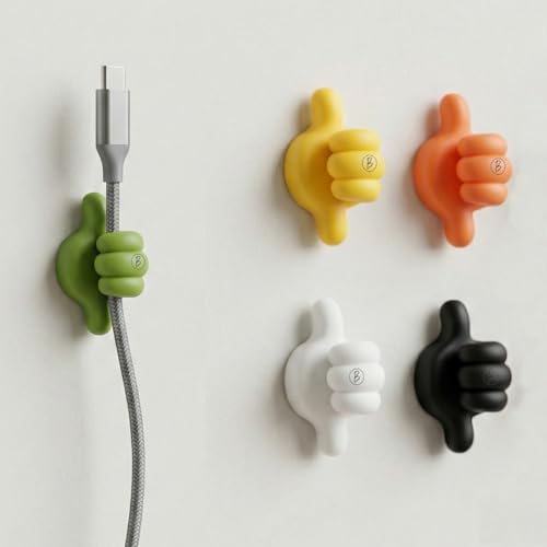 Image of Self Adhesive Thumb Holder Wall Hooks Pack of 5 |No Punching Nails-Free Utility Silicone Hooks Desk Wire Management |Compact, Durable & Trendy |Cable Organizer Clips Key Hanger (Multicolor)