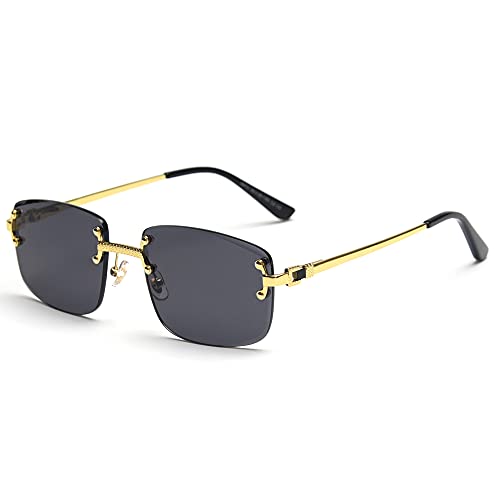 Image of Gradient Lens Metal Sunglasses Rimless Square Blue UV400 Brown Women Frameless
