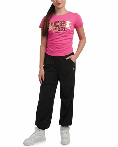 Image of bebe Girls Jogger Set - Cute T-Shirt and Stretch Tech Jogger Pants - Girls 2 Piece Outfit (7-12)