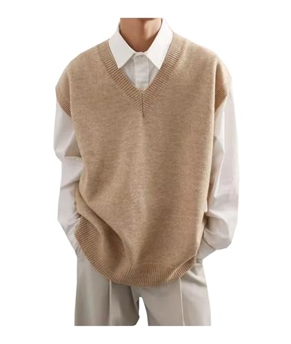 Amazon.com: Men's Beige V Neck Knit Sweater Vest Plus Size