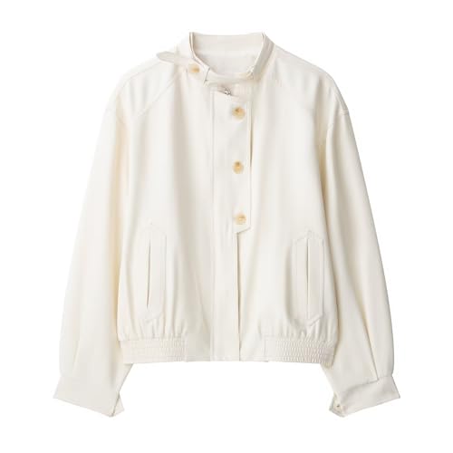 Women's Elegant High Neck Jacket with Buttoned Detail, Front Pockets, Elasticated Hem & Hidden Zip Closure