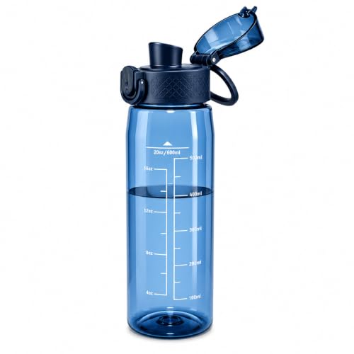 Image of GOPPUS 20oz Kids Water Bottle with Time Marker & Handle, Tritan BPA-Free, Reusable Leakproof Anti-Dust Everyday, Clear Kids Water Bottles For School,Car Travel, Gifts Boys Girls(Navy Blue)
