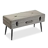 Versa Malena Taburete pie de Cama para el Dormitorio, Banco para el Hall o la Entrada, Baúl con Espacio de almacenaje, Medidas (Al x L x An) 42 x 80 x 34 cm, Algodón y Madera, Color Gris Claro