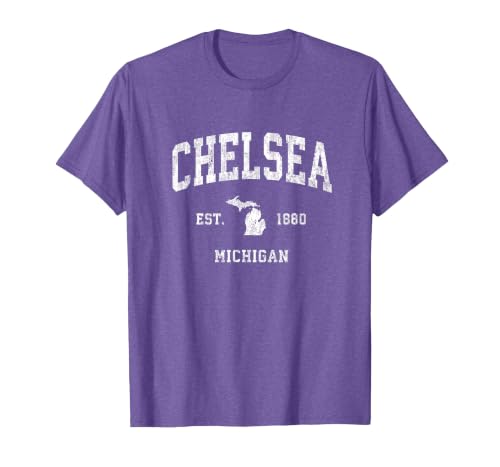 Chelsea Michigan MI Vintage Athletic Sports Design T-Shirt, Men, Purple Heather, XX-Large