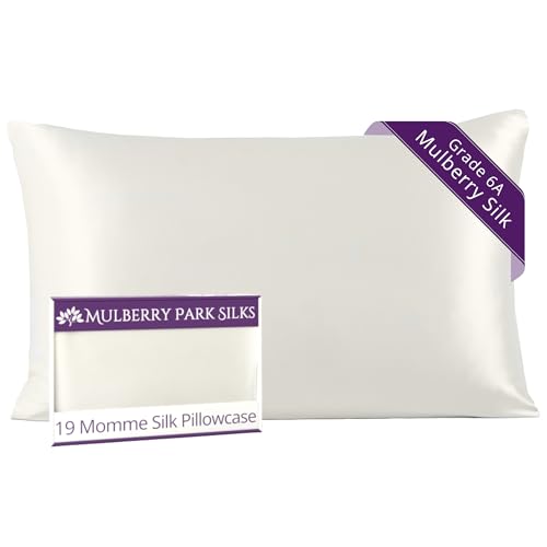 Mulberry Park 100% Silk Pillowcase - 19 Momme, Grade 6A Mulberry Silk - Deep Envelope Closure - White/Standard (20'' x 26'')