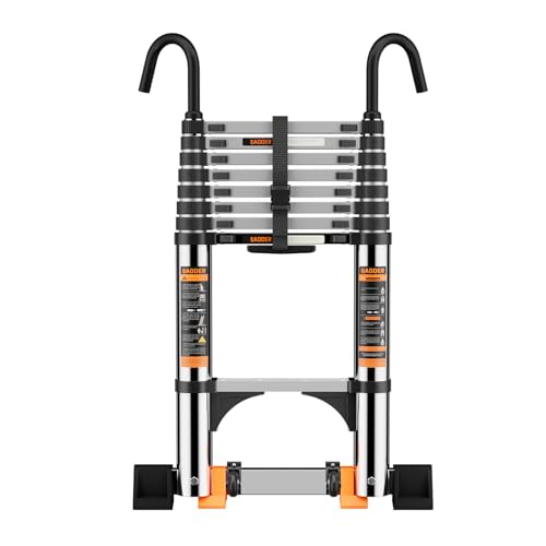 Teleskopleiter,3.2 Meter Lange,hochfeste,verstärkte Leiter aus Edelstahl,ausziehbar,tragbare Teleskopleiter mit rutschfesten Fußpolstern,Tragkraft 150 kg,geeignet für Dächer,Dachböden und Wohnmobile.