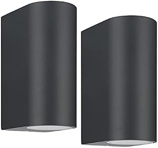 LASIDE Outdoor Wall Lights Pack of 2, Anthracite Grey GU10 Up Down Outside Wall Lights Electric, IP44 Waterproof Aluminium Garden Wall Lights Mains Powered for Patio, Terrace, Balcony, Porch, Garage