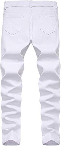 Calça jeans rasgada skinny com ajuste slim e zíper da Majirako, Branco, 14 Slim