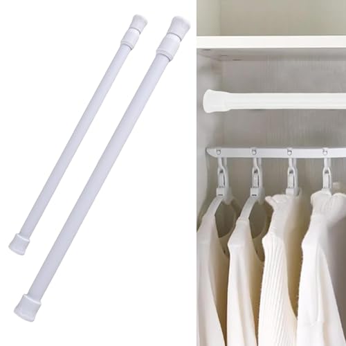 2 Pcs Tension Rod, Net Curtain Rods Extendable, 30-50cm Extendable Hanging Bar,Tension Cupboard Rods, Spring Loaded Tension Rod for Closet Cupboard Wardrobe Bookshelf (White)