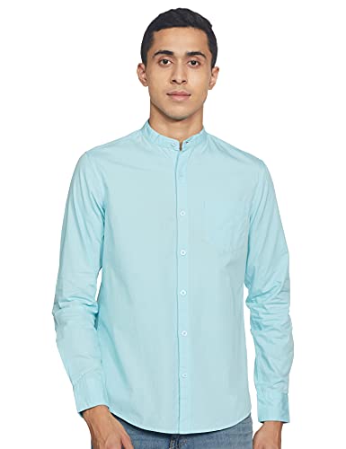 Image of Amazon Brand - Symbol Men's Solid Cotton Shirt | Chinese Collar | Casual | Plain | Full Sleeve | Summer-Regular Fit (Available in Plus Sizes)
