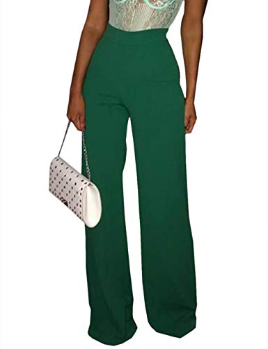 MACCHIASHINE Womens High Waist Tummy Control Pull On Trousers Wide Straight Leg Palazoo Dress Pants Slacks (GR-M)