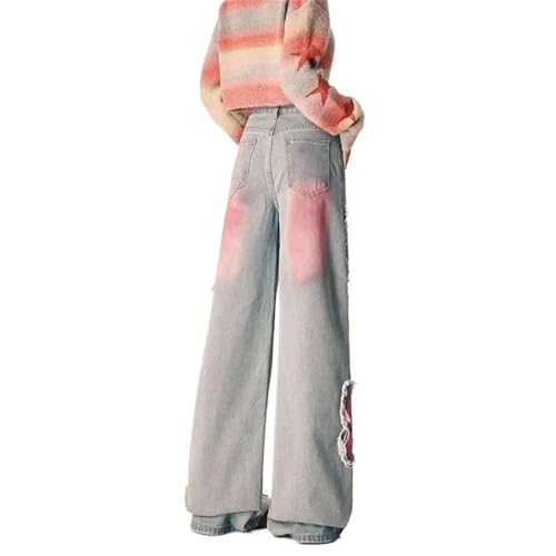 Women's Street Rock Hip-Hop Jeans Butterfly Patch Retro Loose High Waist Wide Leg Pants4
