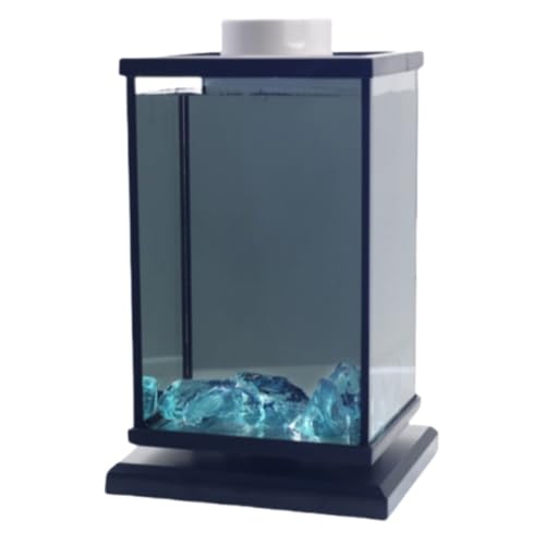 zornik ベタ魚水槽、調節可能なLEDライトを備えたデスクトップミニ水槽セット、家庭やオフィスの装飾に最適 (ブラック,氷)