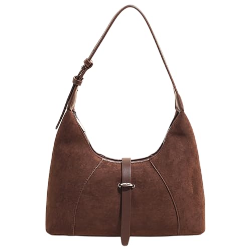 Sac à main en daim marron avec bandoulière ajustable et fermeture éclair pour femme