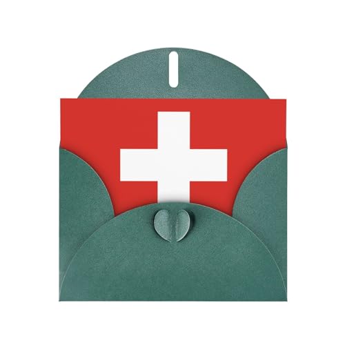 Tarjeta de felicitación con impresión de bandera suiza WHJSHOP verde oscuro, papel nacarado de alta gama, doble cara, efecto perlado, hebilla de amor, sobre de papel perlado